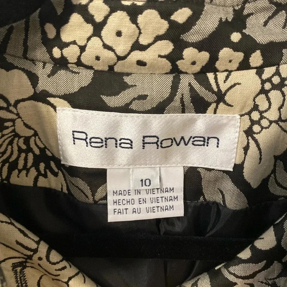 VINTAGE WOMEN'S RENA ROWAN BLACK & CREAM & GRAY FLOWER BLAZER JACKET Size 10 - Picture 2 of 7
